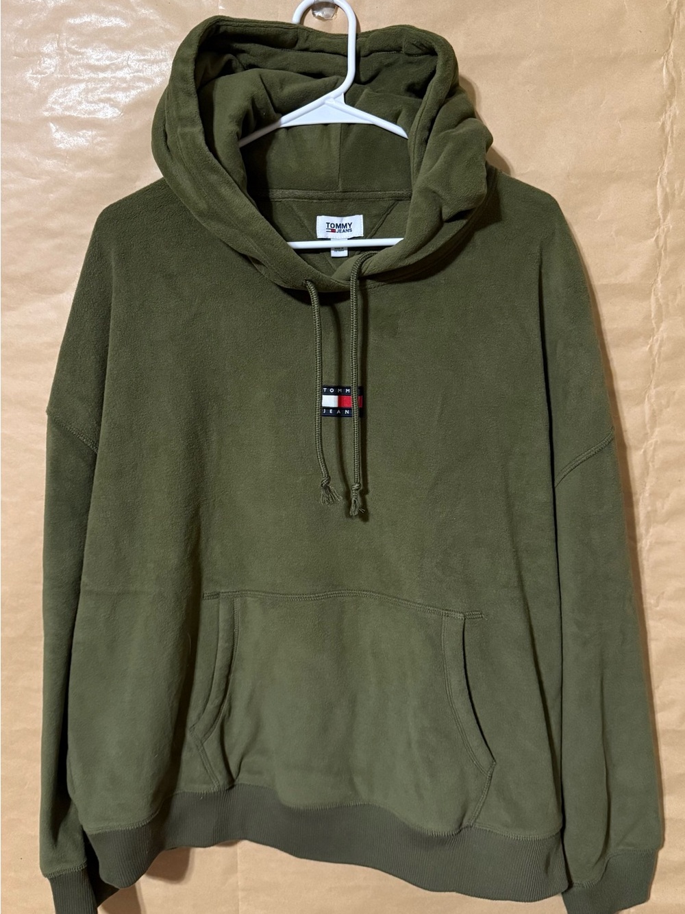 Tommy Jeans Men’s XXL Olive Green Pullover Hoodie Embroidered Logo